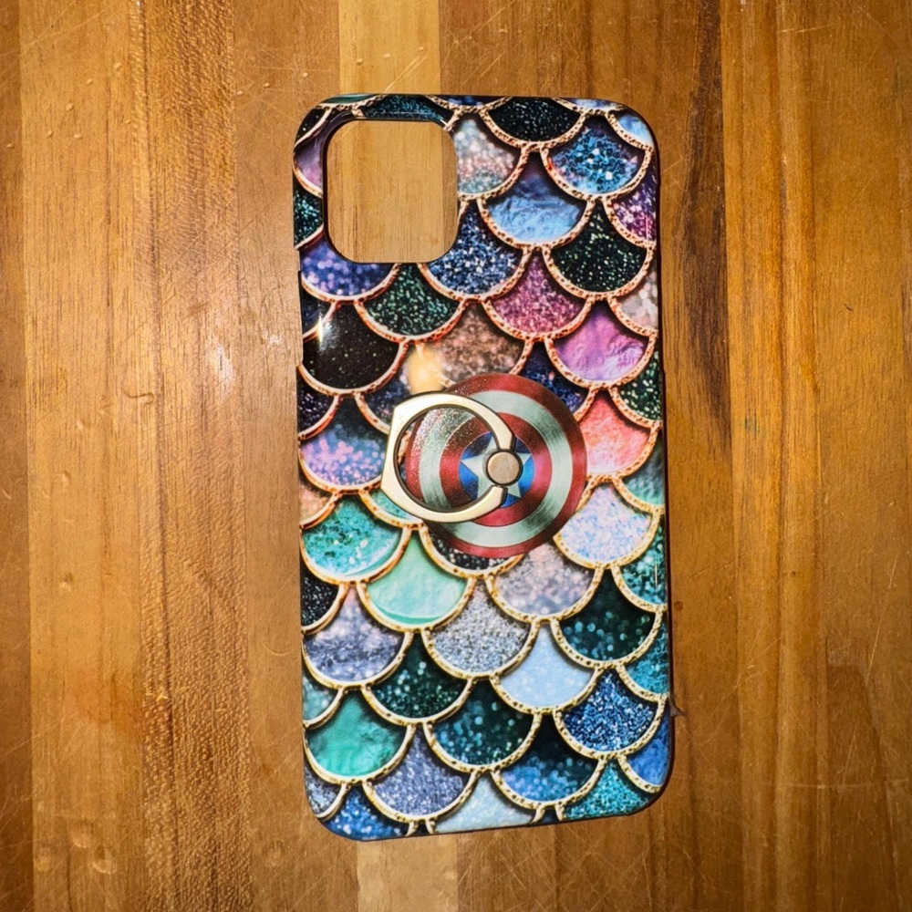 Mermaid Scale iPhone 11 Pro Max case with Captain America Ring Holder